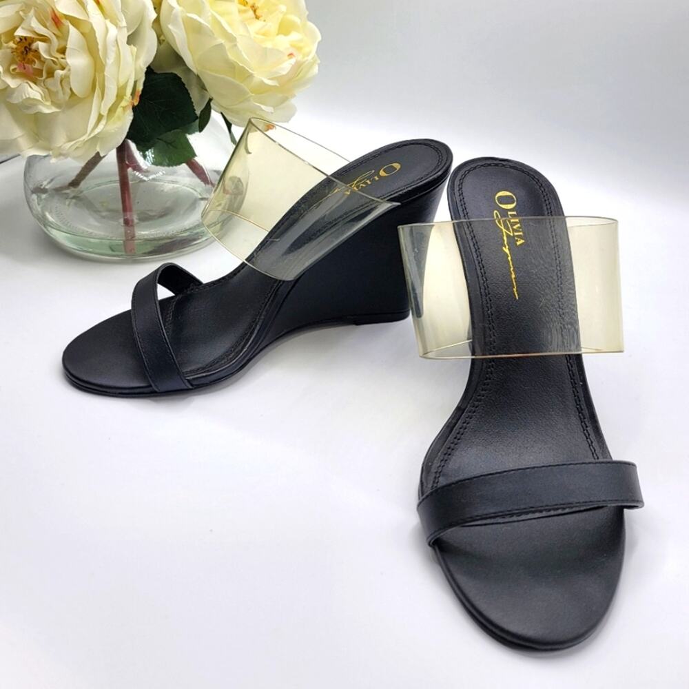 Olivia Ferguson Wedge Heels Clear / Black Size 7.5 - Picture 3 of 6